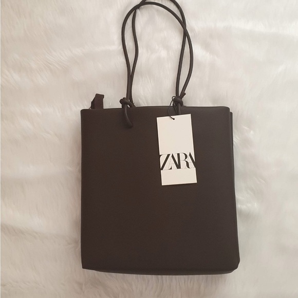Chocolate Brown ZARA Minimalist Tote Shoulder Bag - Picture 4 of 4